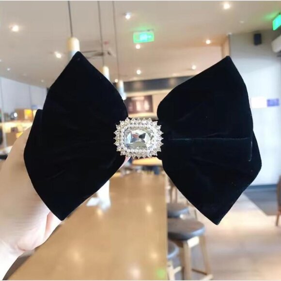 Rhinestone Embellished Velvet Bows for Adults -Available in black and dark red - Picture 1 of 1